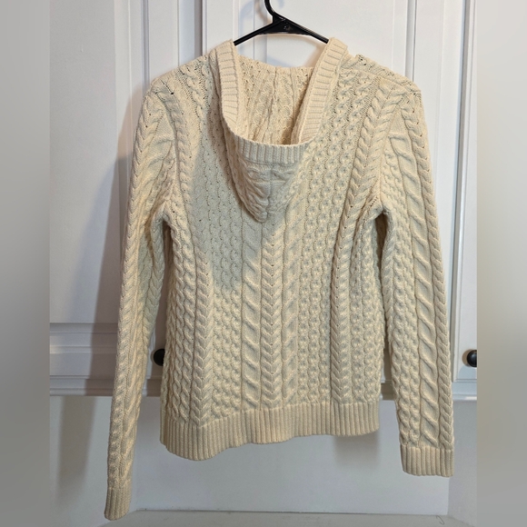 Lauren Ralph Lauren Petite Cream Cable Knit 100% Cotton Cardigan w/ Hood - Picture 4 of 4